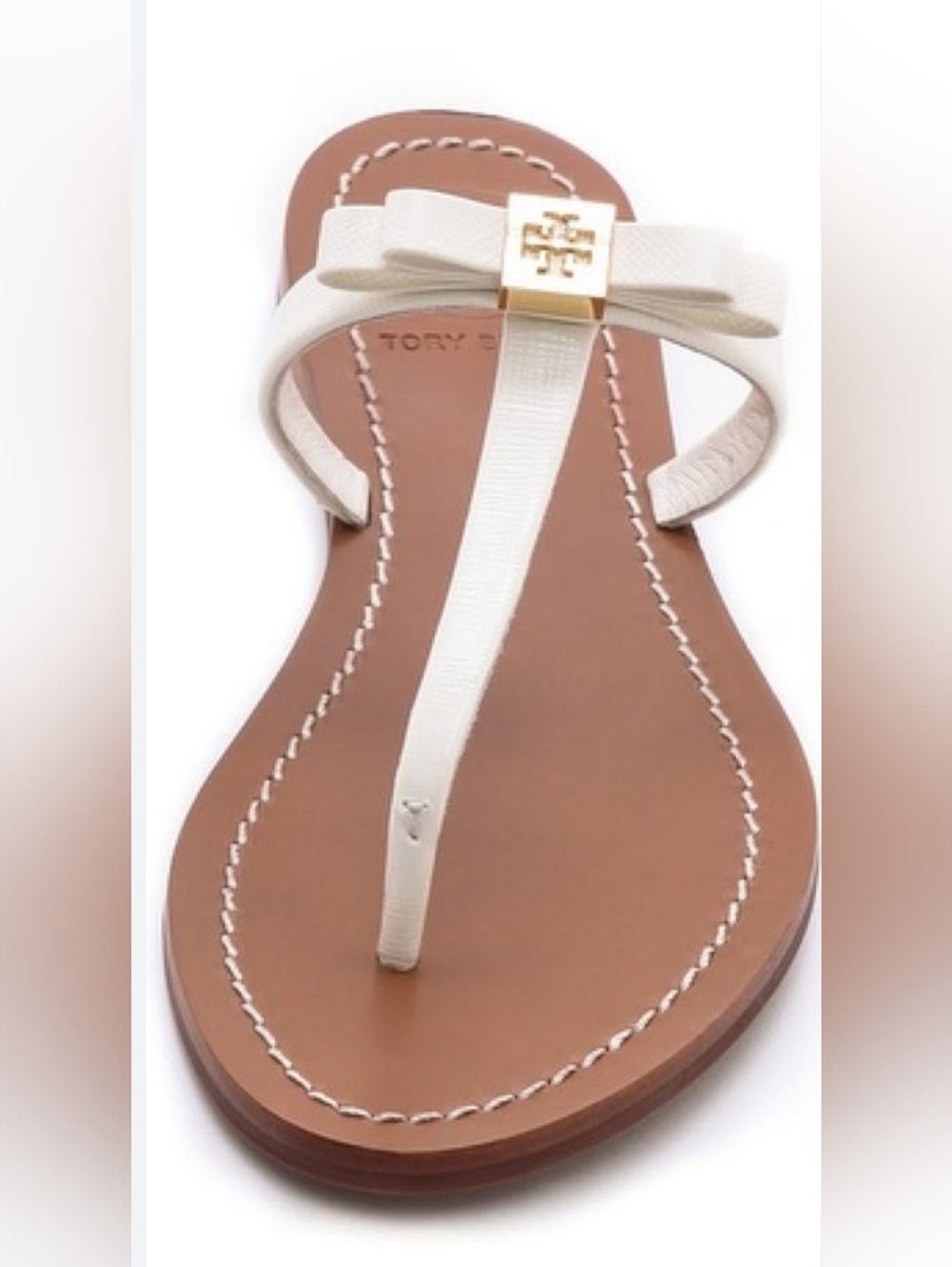 Tory Burch Cream Leather Bow Sandal, Size 7 - Picture 2 of 5